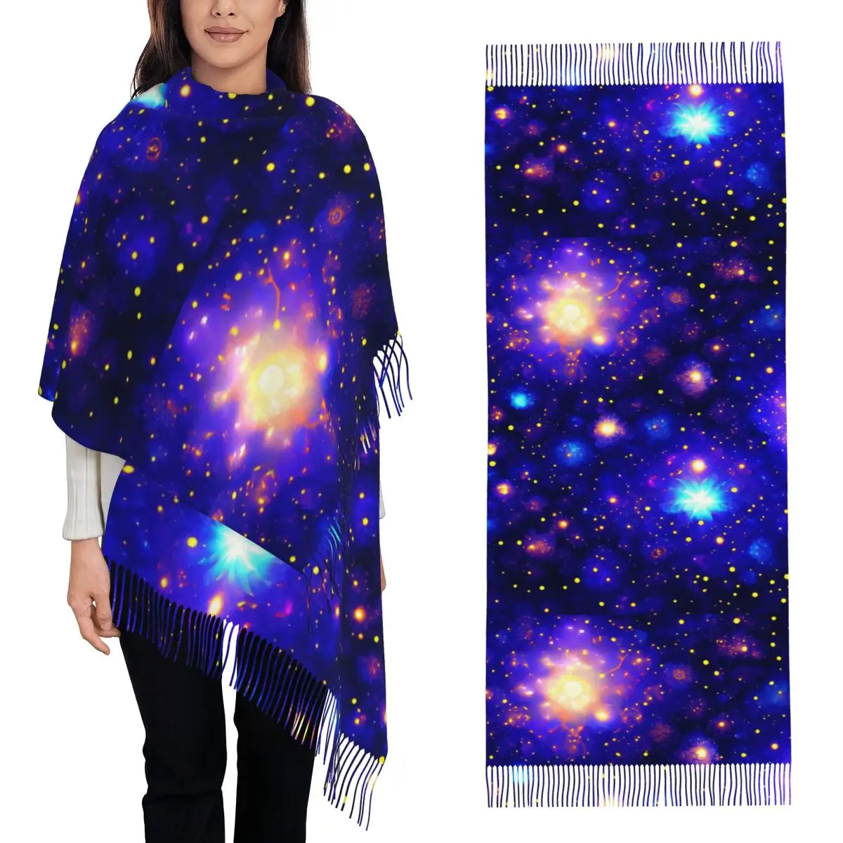 Constellation Star Clusters Galaxies Halloween Scarf Tassel Scarves Women Soft Warm Shawls and Wraps Long Fall Winter Shawl Wrap