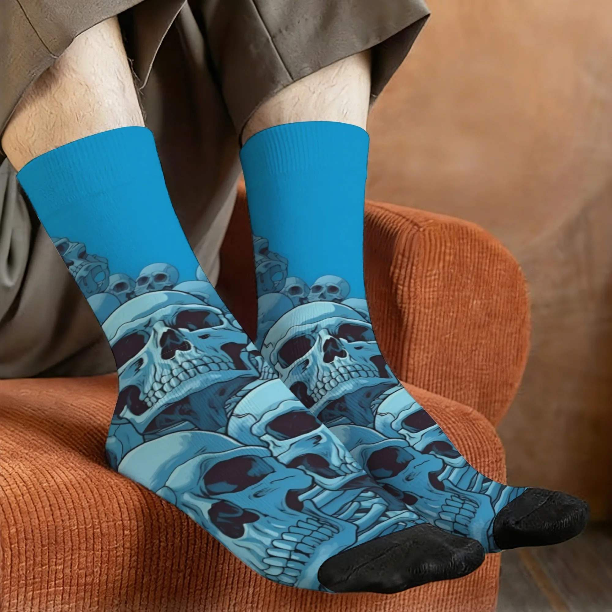 Dark comic book Skull Mountain print men's socks, comfortable, breathable, non-slip, casual socks, perfect for crazy parties.