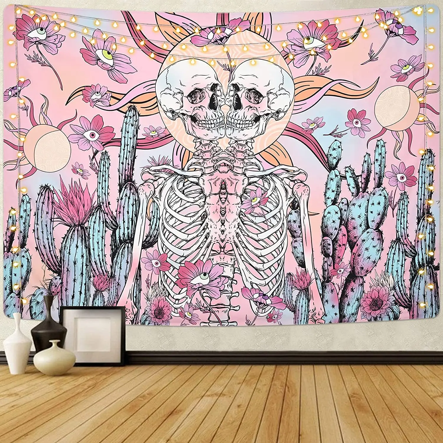 Moon Night Psychedelic Mushroom Purple UV Light Luminous Tapestry Wall Hanging Skull Butterfly Hippie Witchcraft Tapestries