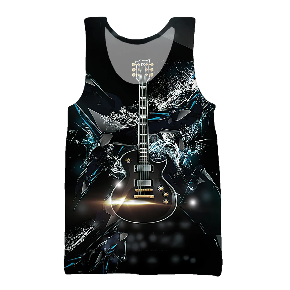 SONSPEE Guitar Rock Summer Cool 3D Printing Sleeveless Vest Men Women Oversize Streetwear Musical Instrument Rock Tank Tops