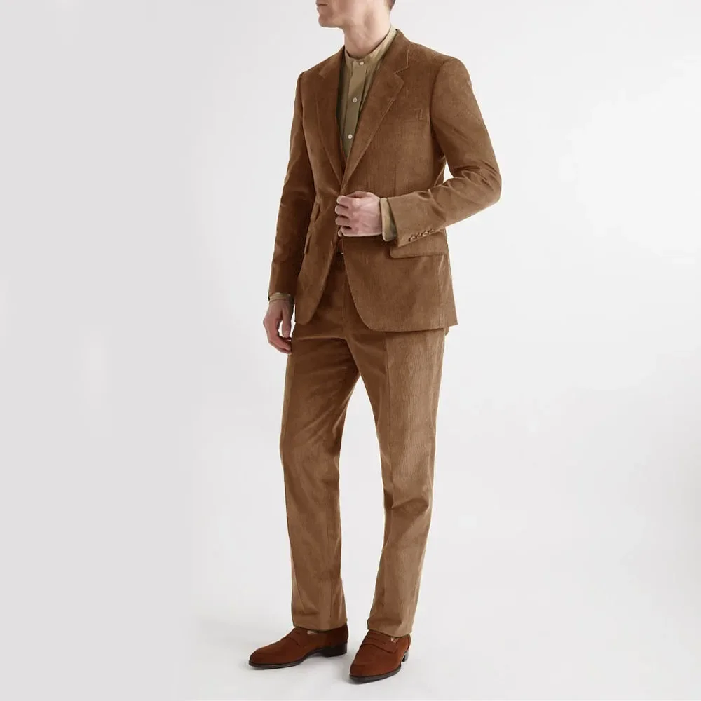 

Fashion New Men's Suit Set Corduroy Single breasted Casual Slim Fit Wedding ElegantJacket Two Pieces Set Jacket Pants
