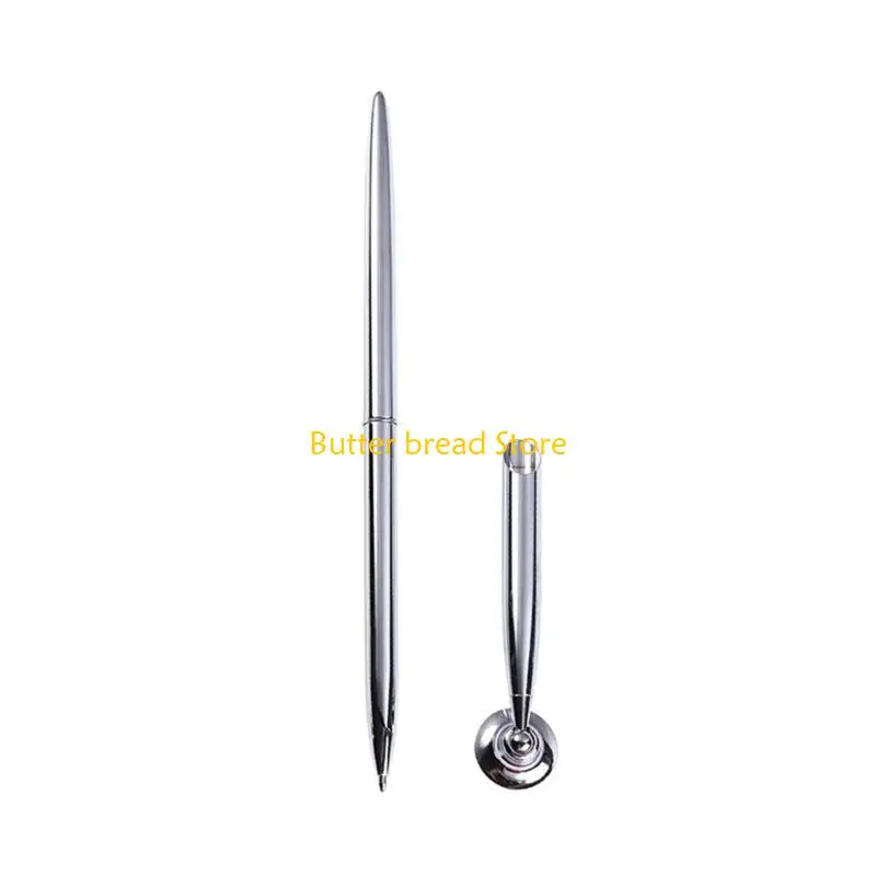 W89C Desktop Signing Pen Twist Action Ballpoint Pen with Metal Stand Business Signing Pen for Wedding Guest Sign In Pen