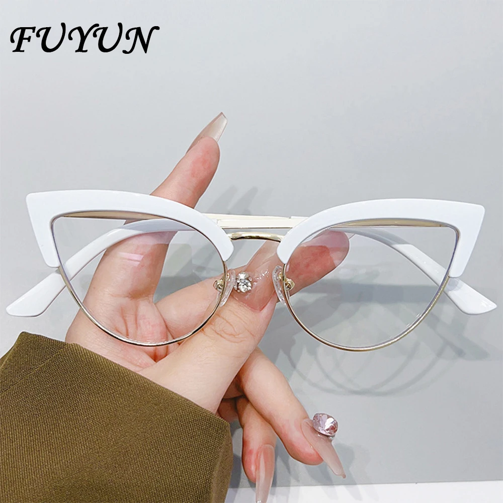

Women Cat Eye Blue Proof Metal Half Frame Frame Fashion Brand Trend Literature Eye Frame Girls' Optics Fashion Computer Glasses
