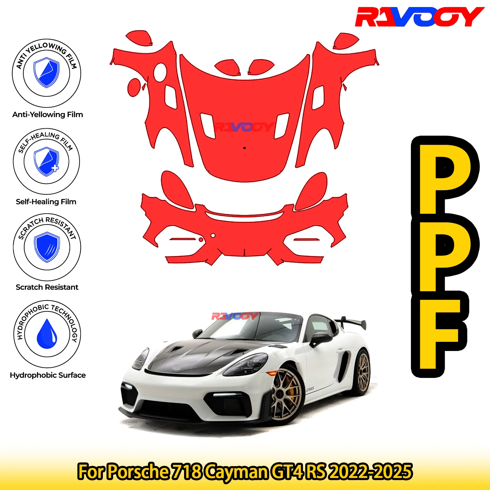 

For Porsche 718 Cayman GT4 RS 2022-2025 Glossy Matte Black Precut front PPF Kit Paint Protection Film