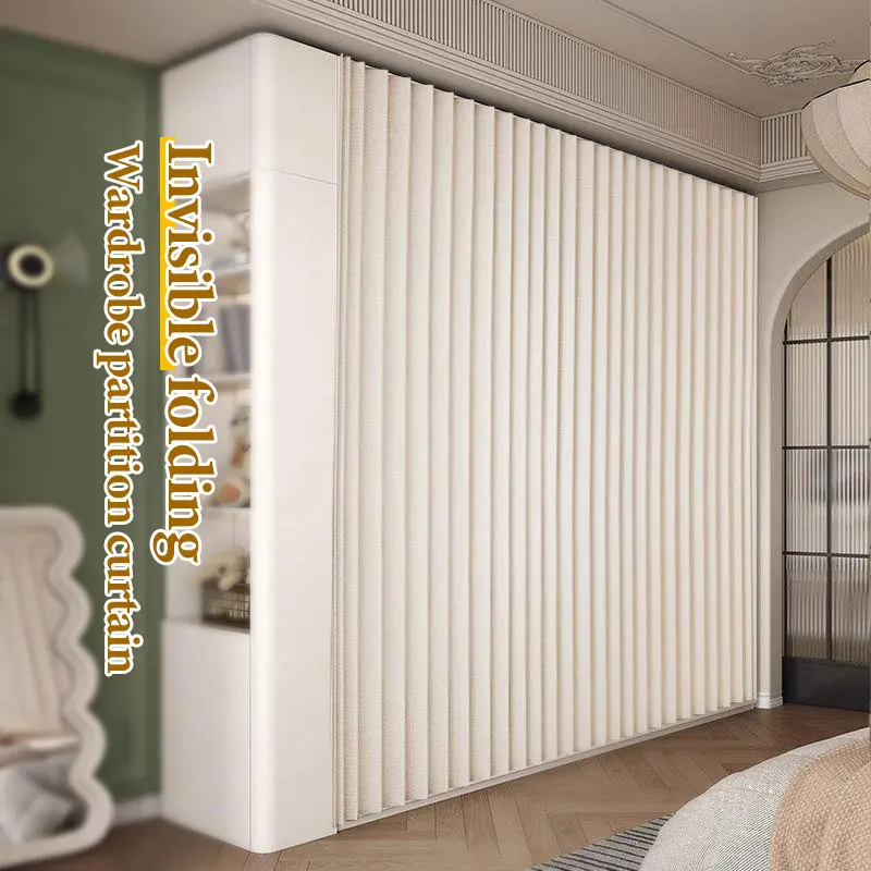 Foldable Divider Curtain Soft Light Permeable Keep Brightness Natural Lighting with Hooks for Living Room Balcony Study Glass Pa