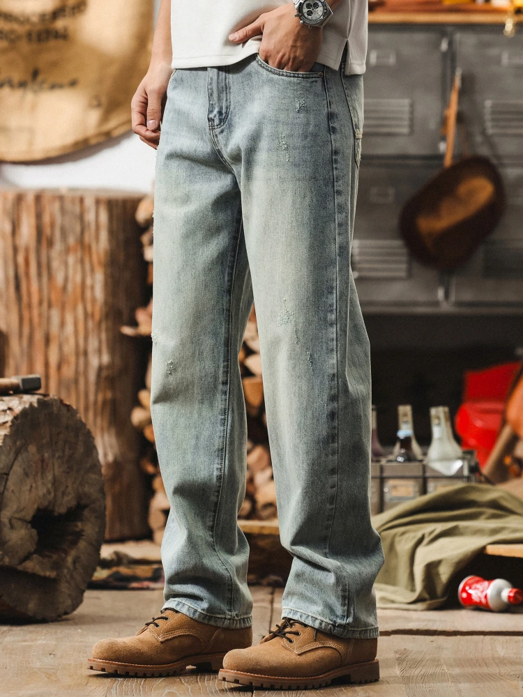 

Retro American Denim Jeans Men's Straight Leg Loose Wide Leg Waed Casual Long Trousers Youth Faion Autumn New Sle