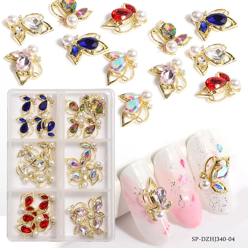 

Luxury Tulip Nail Art Decoration Alloy Rhinestones Heart Nail Accessories Box Alloy Nail Art Decoration