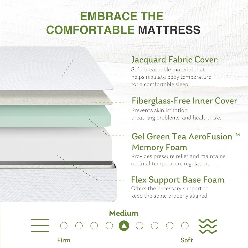 Colchão duplo de espuma viscoelástica de 5 polegadas em uma caixa, firme médio para cama infantil, feito nos EUA, gel refrescante e seguro