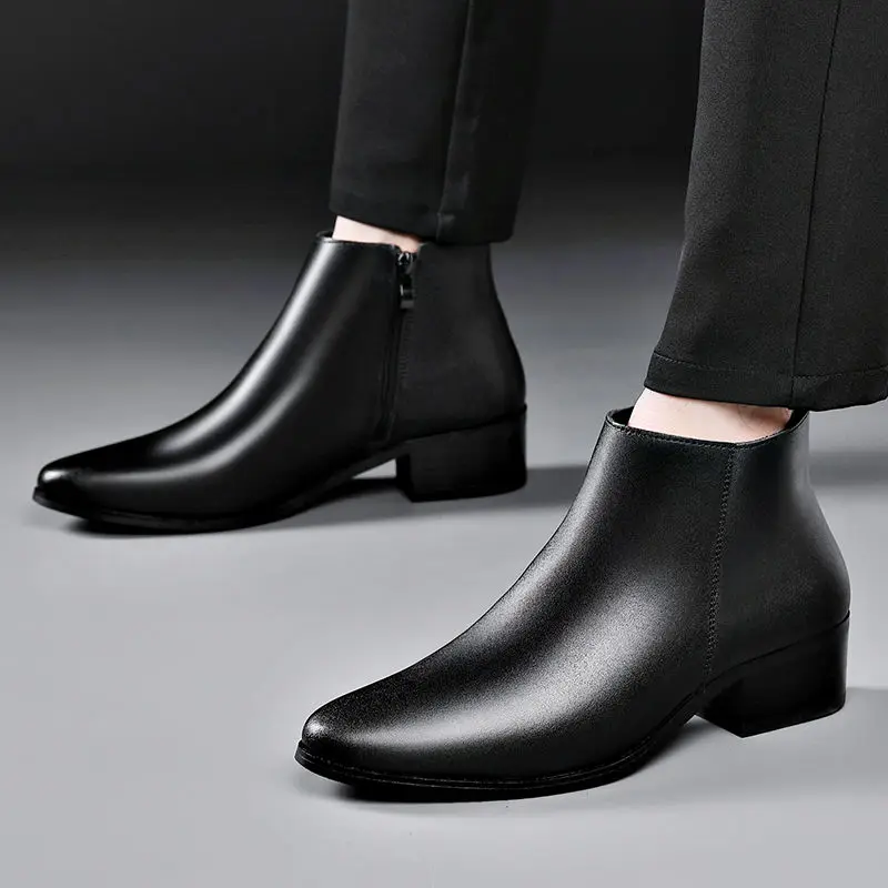 Formal Leather Chelsea Boots Men Elegant Autumn and Winter Shoes for Men Dress Ankle Boots Leisure Business Male Oxfords B283