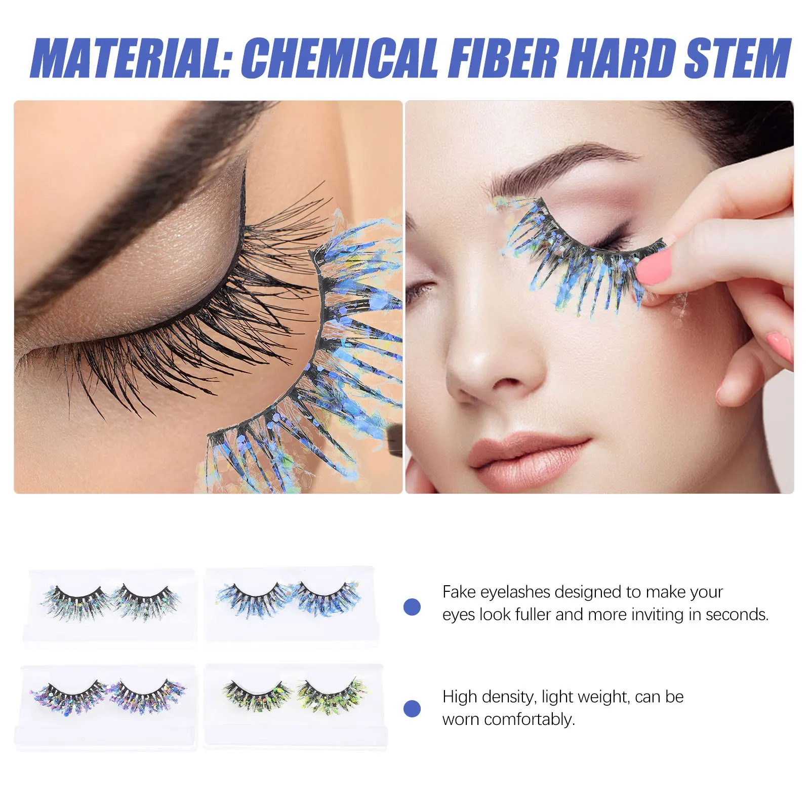 

4Pairs Glitter False Eyelashes Colorful Makeup Lashes for Cosplay Photography Events Flashy Eye Effect Natural Feel Full Fringe