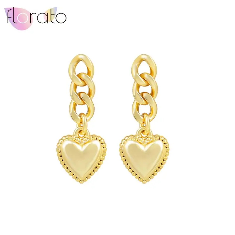 

925 Sterling Silver Needle Noble luxurious Chain Heart Shape Pendant Stud Earrings Women's Sweet Romantic Valentine's Day Gift