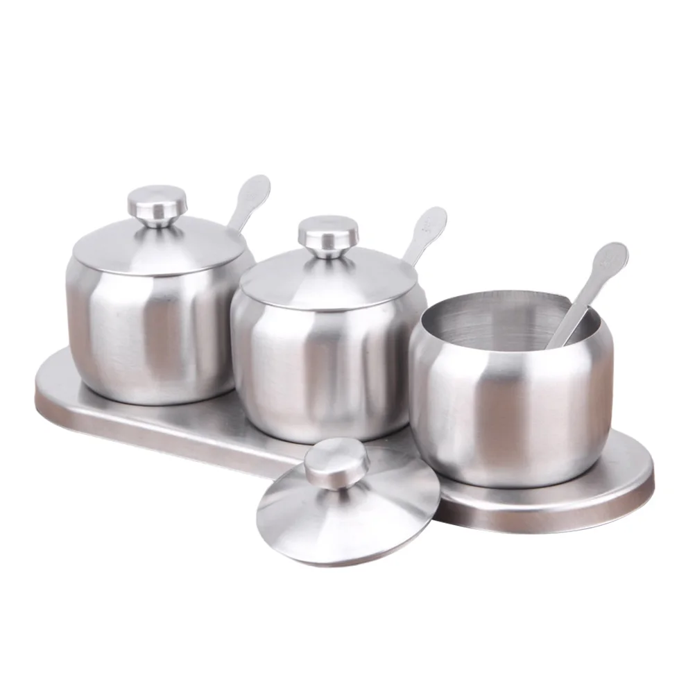 

Stainless Steel Seasoning Bottle Set Kitchen Spice Can Salt Sugar Container Large Capacity Storage Dishes Cutlery Set