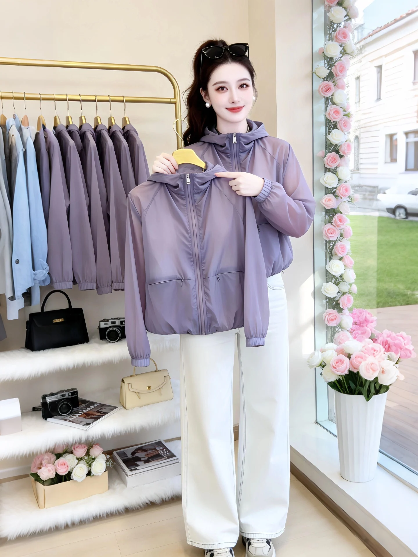 

Slimming Loose Fit Summer New Style Women's Coat Unique Design Breathable Long Sleeve Hat Jacket Fashionable Outerwear