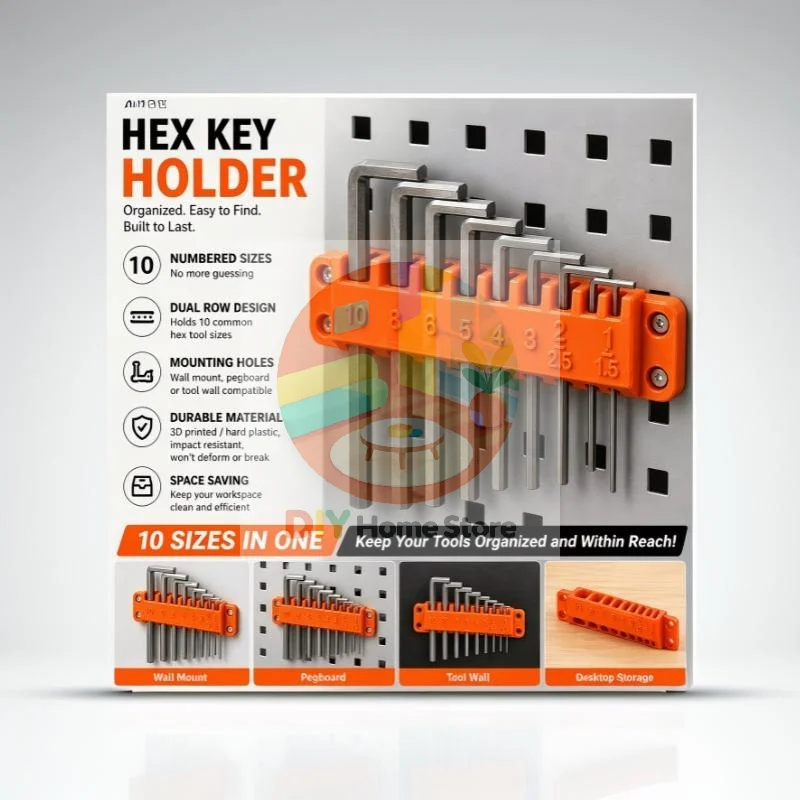Hex Socket Organizer Punch Free Wall Mount Tool Storage Rack Rustproof Pegboard for Industrial Garage Workshop Tool Organizatio