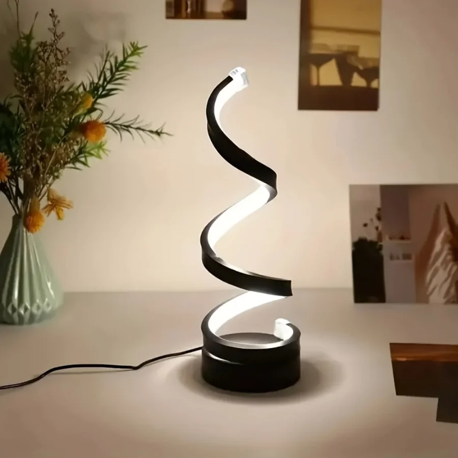 1pcs bedroom bedside lamp - 3-way dimmable touch light USB power supply, modern simple dimmable spiral bedside lamp
