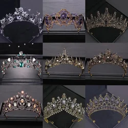 Vintage Baroque Queen Tiara Diadem Gold Wedding Crystal Rhinestone Crown Tiaras Bridal Hair Jewelry Wedding Hair Accessories