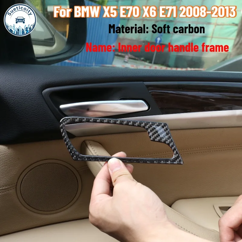 

Для BMW X5 E70 X6 E71 2008-2013: Мягкая накладка на внутреннюю ручку двери из углеродного волокна, аксессуары для интерьера автомобиля