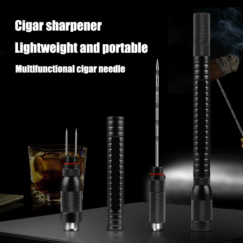 New Metal Cigar Draw Enhancer Tool Smoker Portable Dredge Drilled Cigar Cutter Hole Punch Sharp Cigar Needles Gift Box