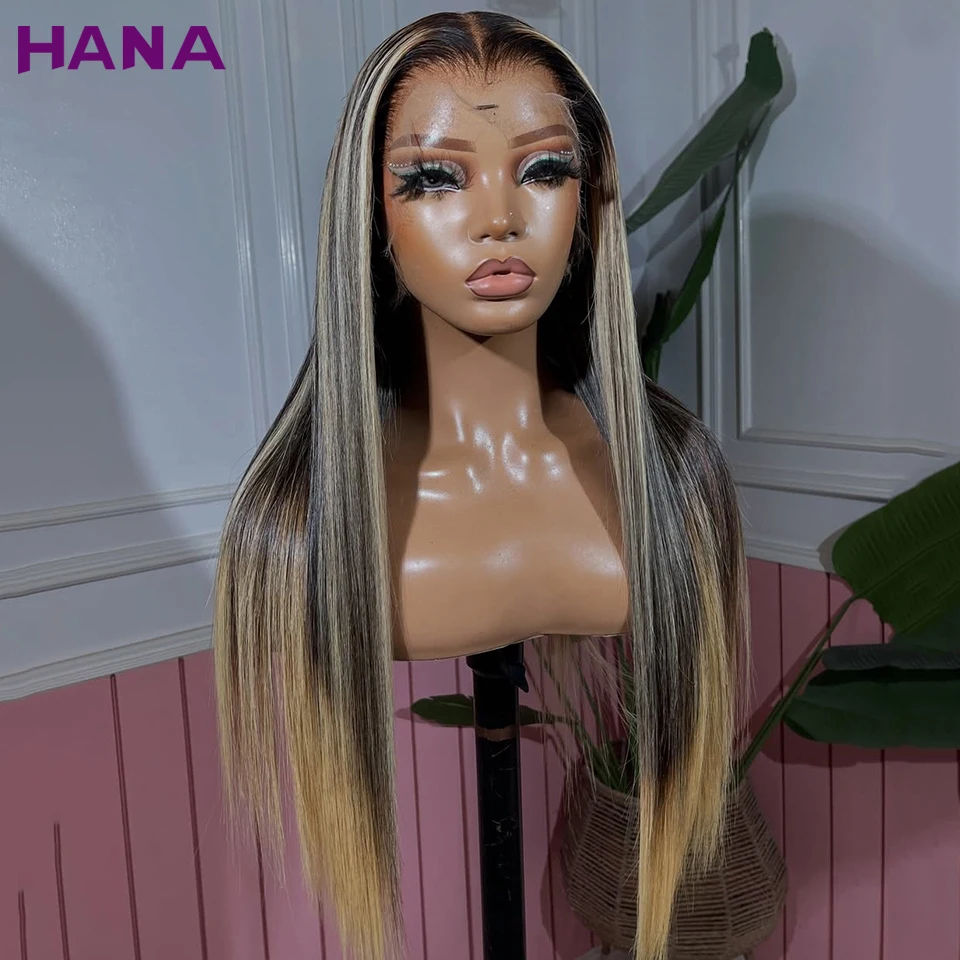 

Highlight Honey Blonde Straight 13x4 13x6 Lace Frontal Wig Pre-Plucked Ombre Colored Human Hair Wig For Women 180% Density