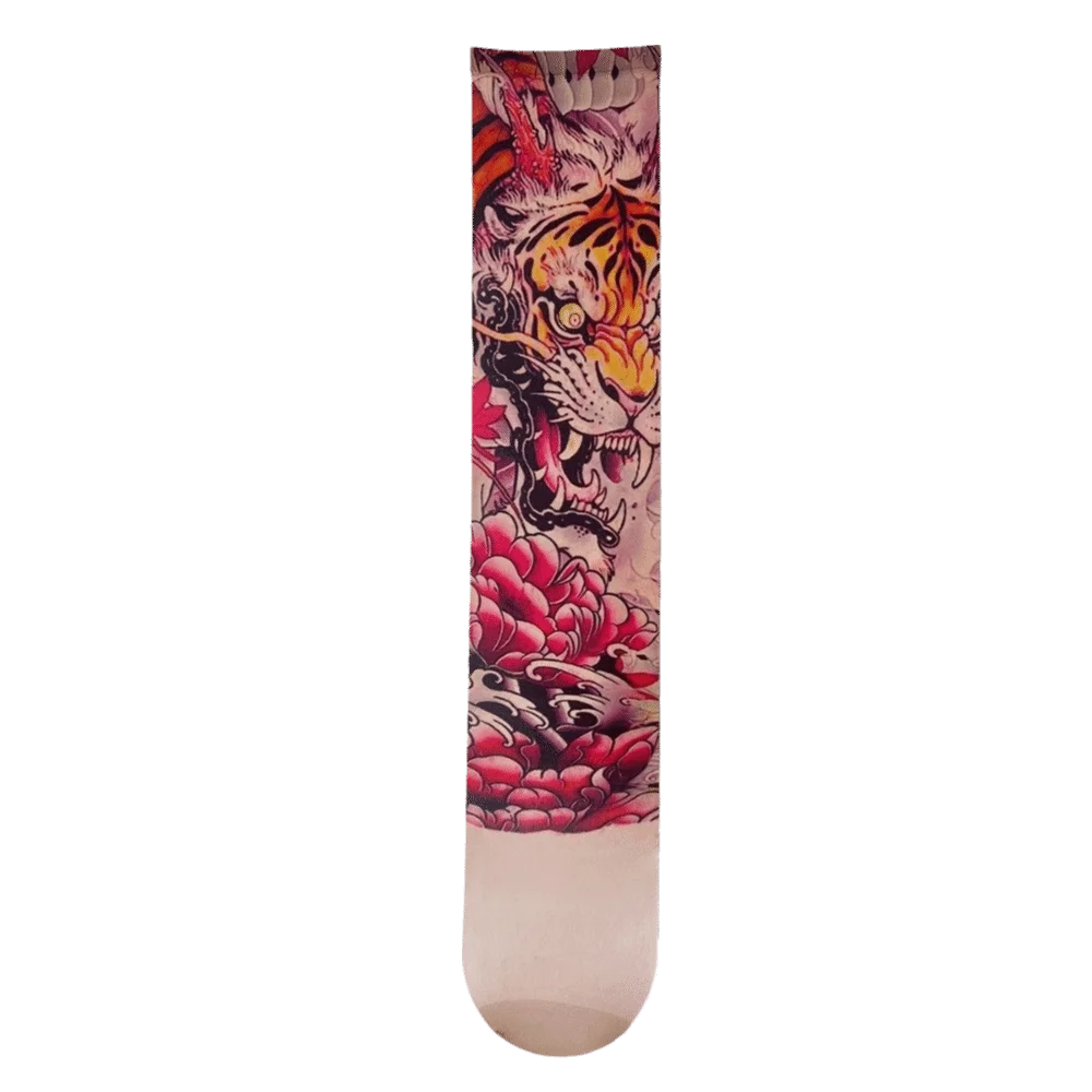 

1pc Fashion Sexy Women's Printed Thigh Socks Fake Tattoo Terrifyin Tattooed Stockings Perspective Mesh Single-leg Socks Summer