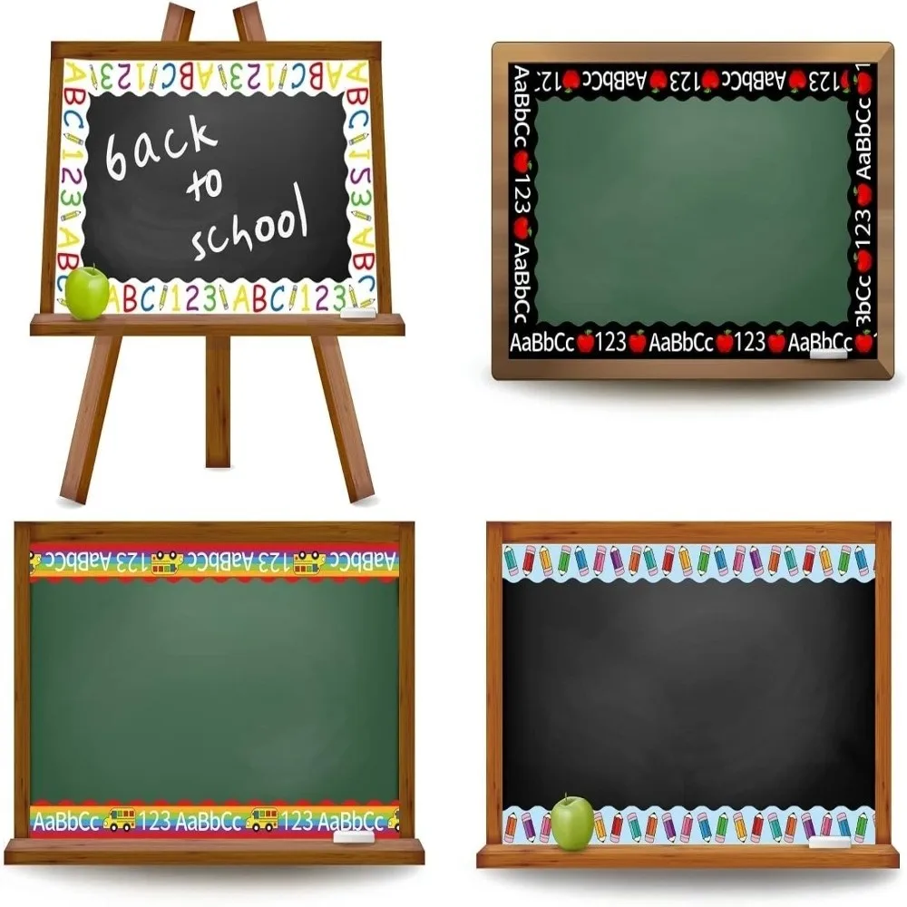 6pcs/set Colorful Bulletin Board Trim Pencil Printed Self-Adhesive Bulletin Board Border DIY Back-to-School Decor