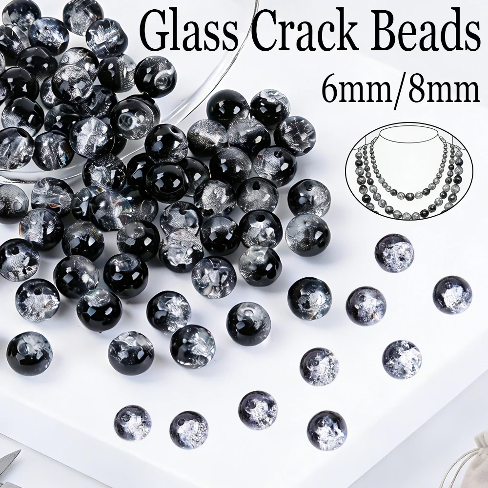 

104-120pcs Black White Crackle Glass Beads, 6-8mm Round Loose Spacer Beads for DIY Jewelry Making, Bracelets & Crafts