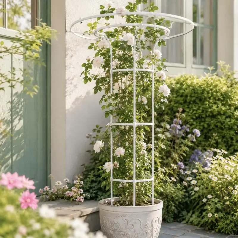Garden Plant Support Frame Metal Double Loop Top with Deep Insert Legs for Pots Containers and Soil Placement Use 37JD