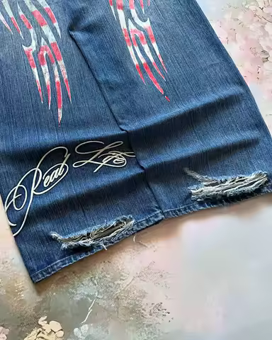 Y2K Women Fashion Pattern Printing Baggy Jeans High Street Vintage Harajuku Hip Hop Fashion Casual Joker Couple Wide-leg Pants