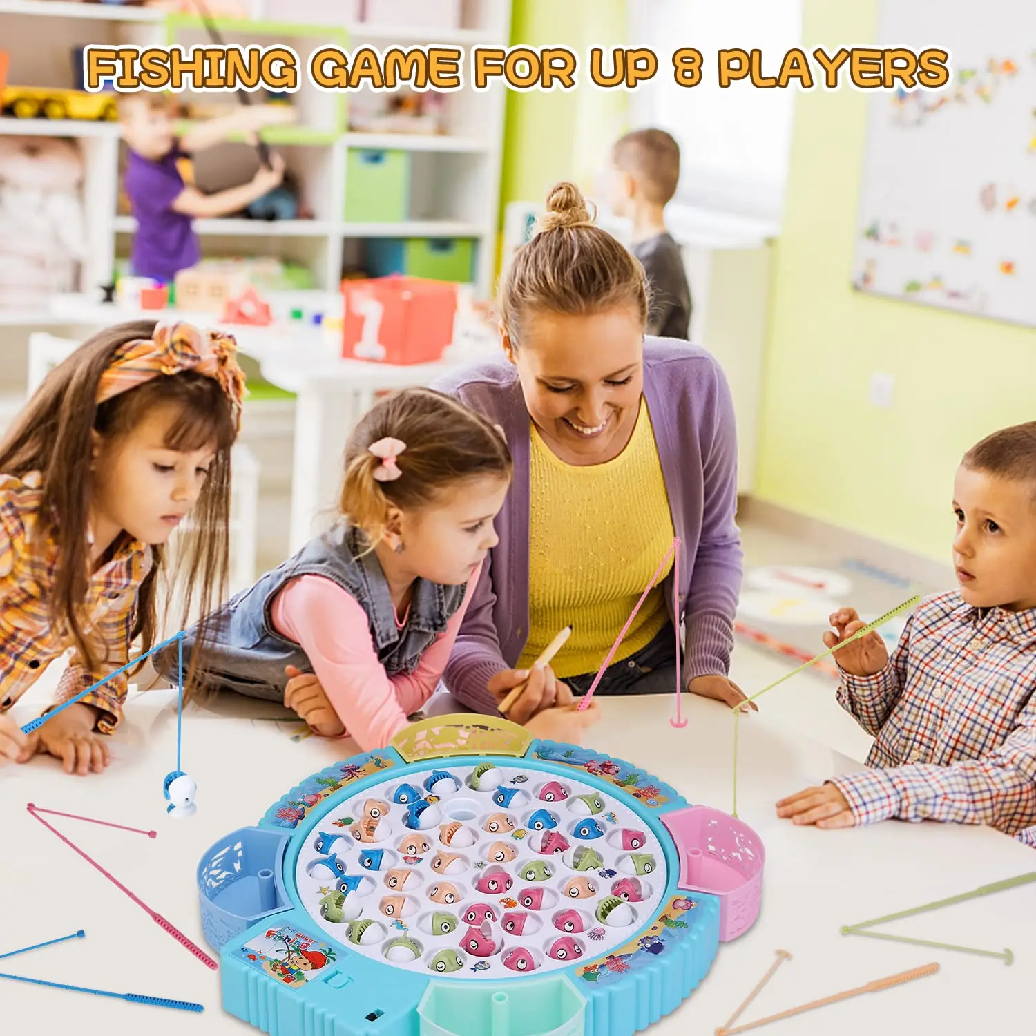 Magnetic Fishing Game Toys, Rotating Board Game with Music, for Kids Party Game Toys Birthday & Christmas Gift
