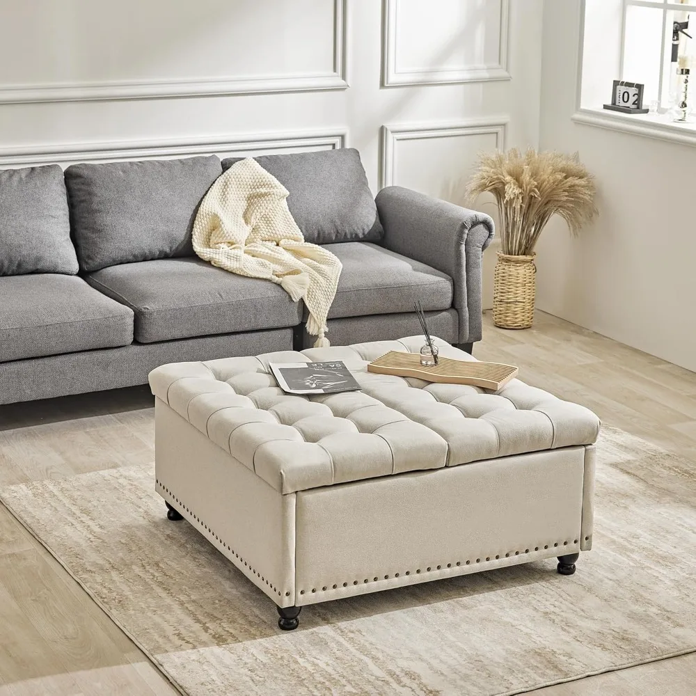 Redlife 35 Inch Large Square Storage Ottoman Bench, Storage Ottoman Coffee Table Large Square Ottoman with Storage Lift Top Tuft