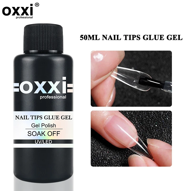 OXXI 50ml Extra Strong Glue Gel for Nails Semi-permanent Fake Nail with Glue Multi-function Manicure UV Rubber Nail Base Coat