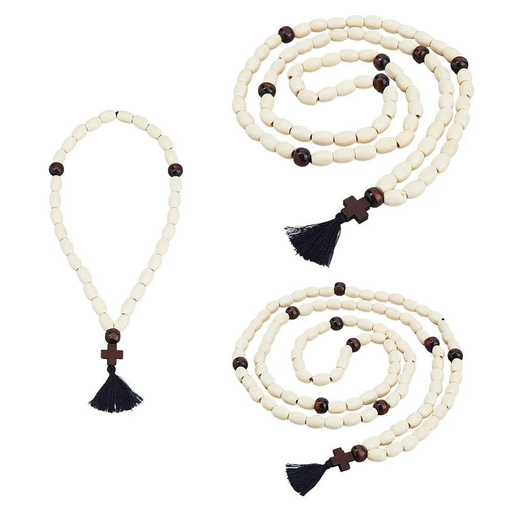 6 piezas de collares de cuentas de madera de 3 estilos con colgantes de borlas de poliéster, color beige, 15,35~50,79 pulgadas (39~129 cm), 2 piezas/estilo