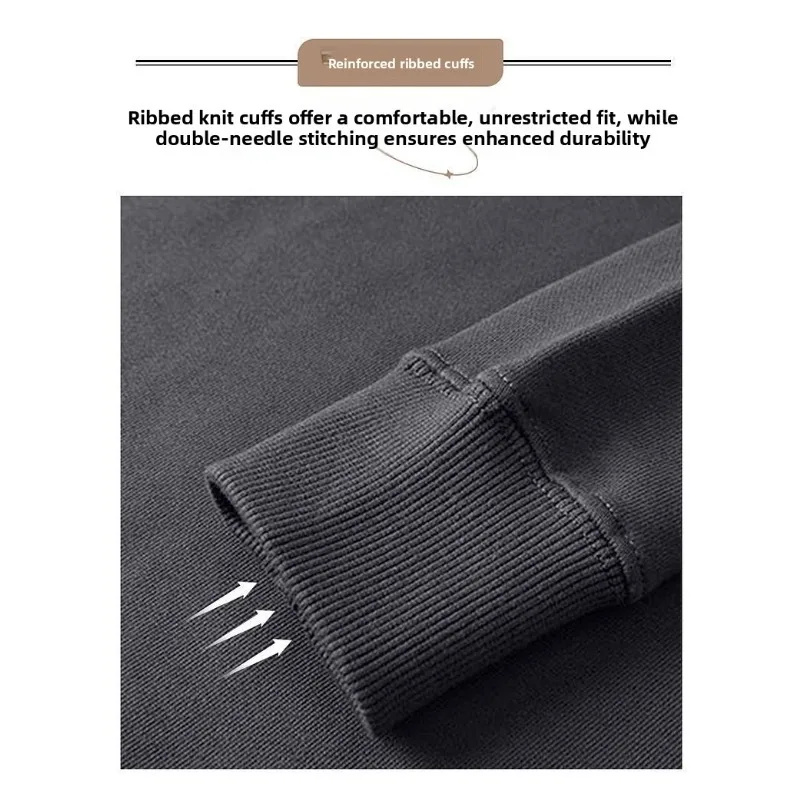 Heavyweight Crewneck Sweatshirt Men Loose Fit Plus Size Autumn Winter Pullover Solid Color Casual Basic Triangle Neck Top New