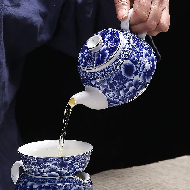 Jingdezhen-blue and white porcelain teapot, Chinese Kungfu tea set, household ceramic pot for Puer, service kettle, cute Teaware