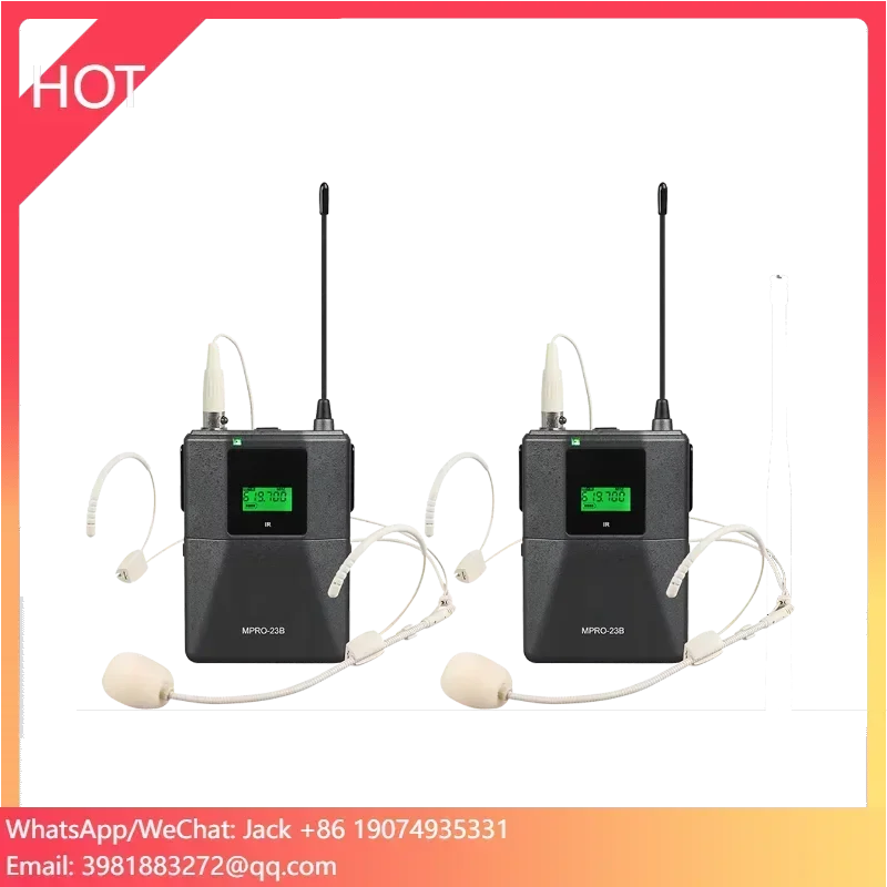 

T UHF Dual Channel Headset Long Range Wireless Belt Pack Microphone With Built-in Feedback Suppressor