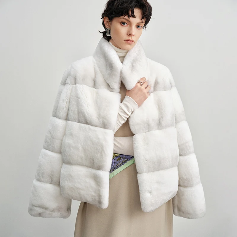 2025 천연 여성 렉스 토끼털 코트 여성용 럭셔리 친칠라 짧은 리얼 퍼 코트 고품질 겨울 의류 여성 재킷