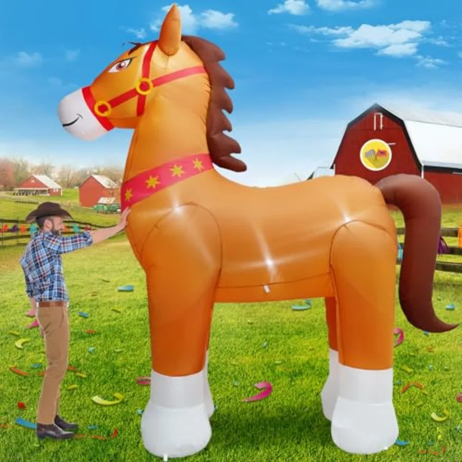 Decoración Navideña Inflable de Caballo Clydesdale de 2.7 Metros de Altura con 5 Luces LED para Uso en Exteriores, Jardín, Fiestas, Color Rojo y Blanco