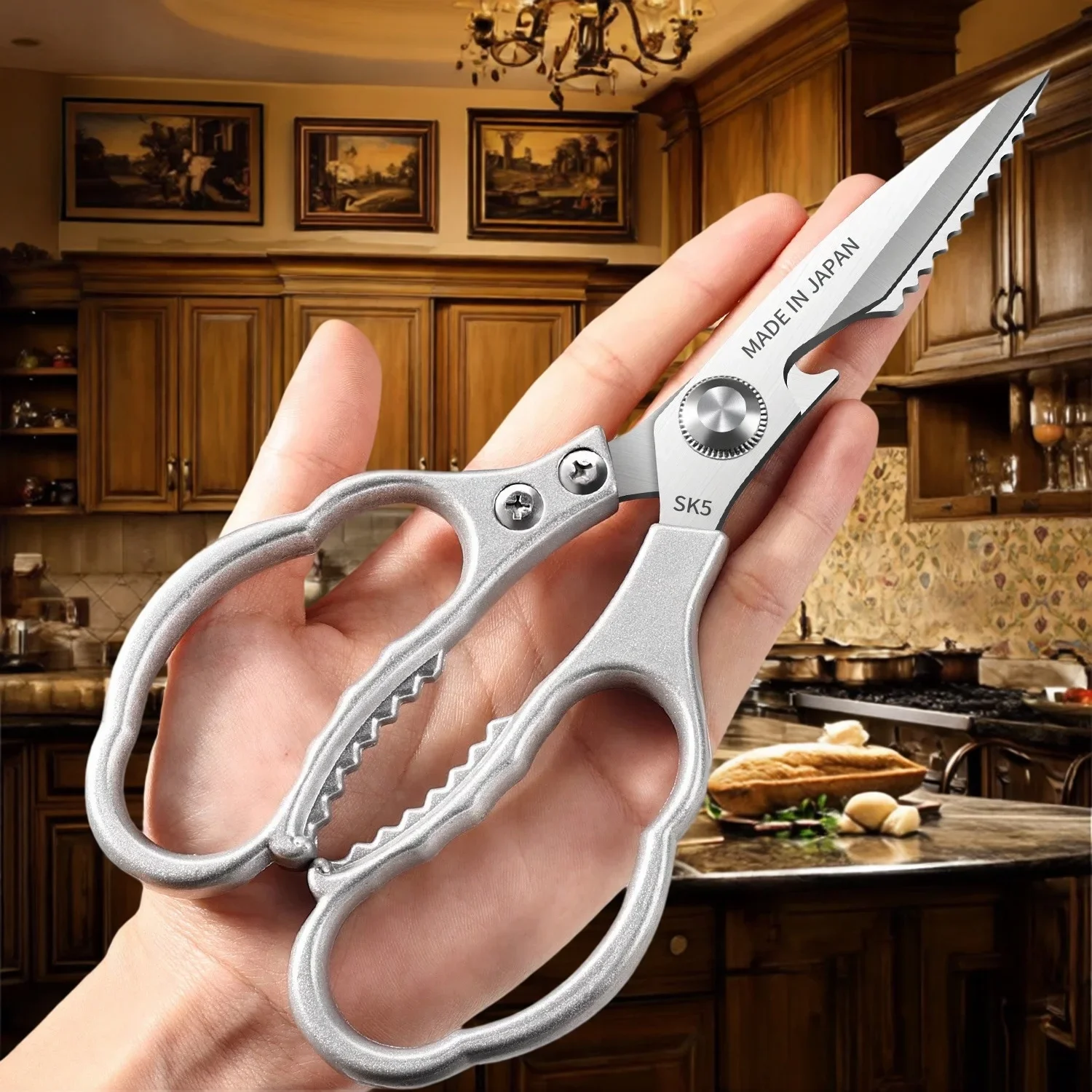 Heavy-Duty Multi-Function Kitchen Scissors - Cuts Poultry Bones, Opens Bottles & More for Home Cooking