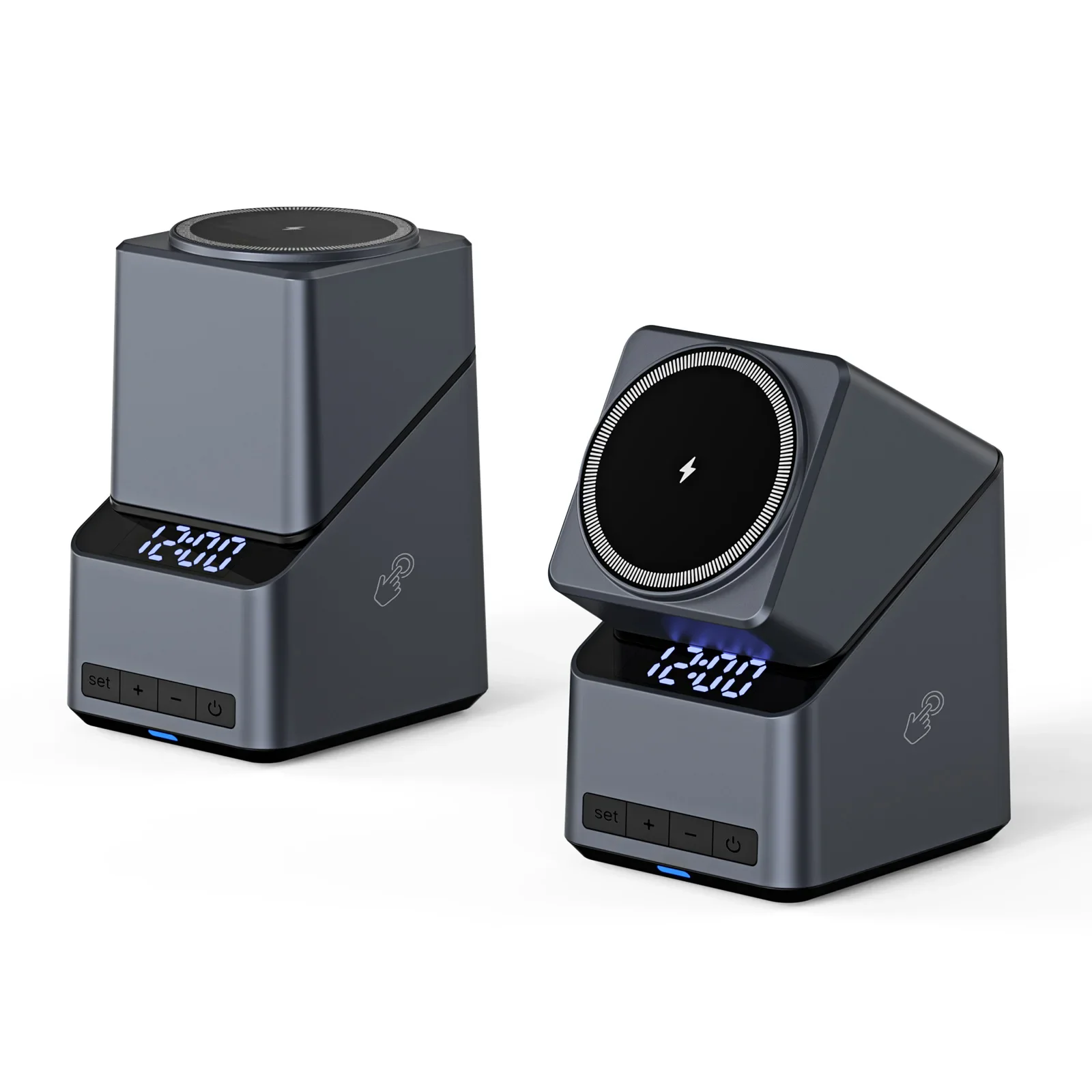 

Магнитное беспроводное зарядное устройство 4 в 1 с автоматическим вращением и часами для Iphone серии 12-16 (15 Вт), Apple Watch (2,5 Вт) и Airpods (5 Вт)