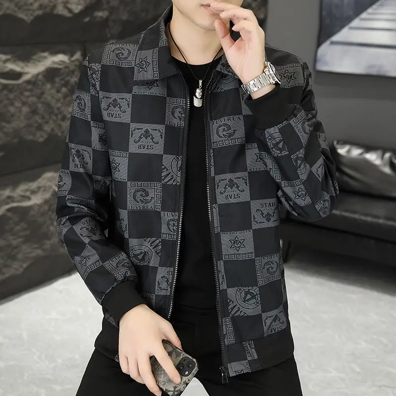 

Spring and Autumn Men's Jacket Handsome Slim Fit Trend Casual Plaid Temperament Men