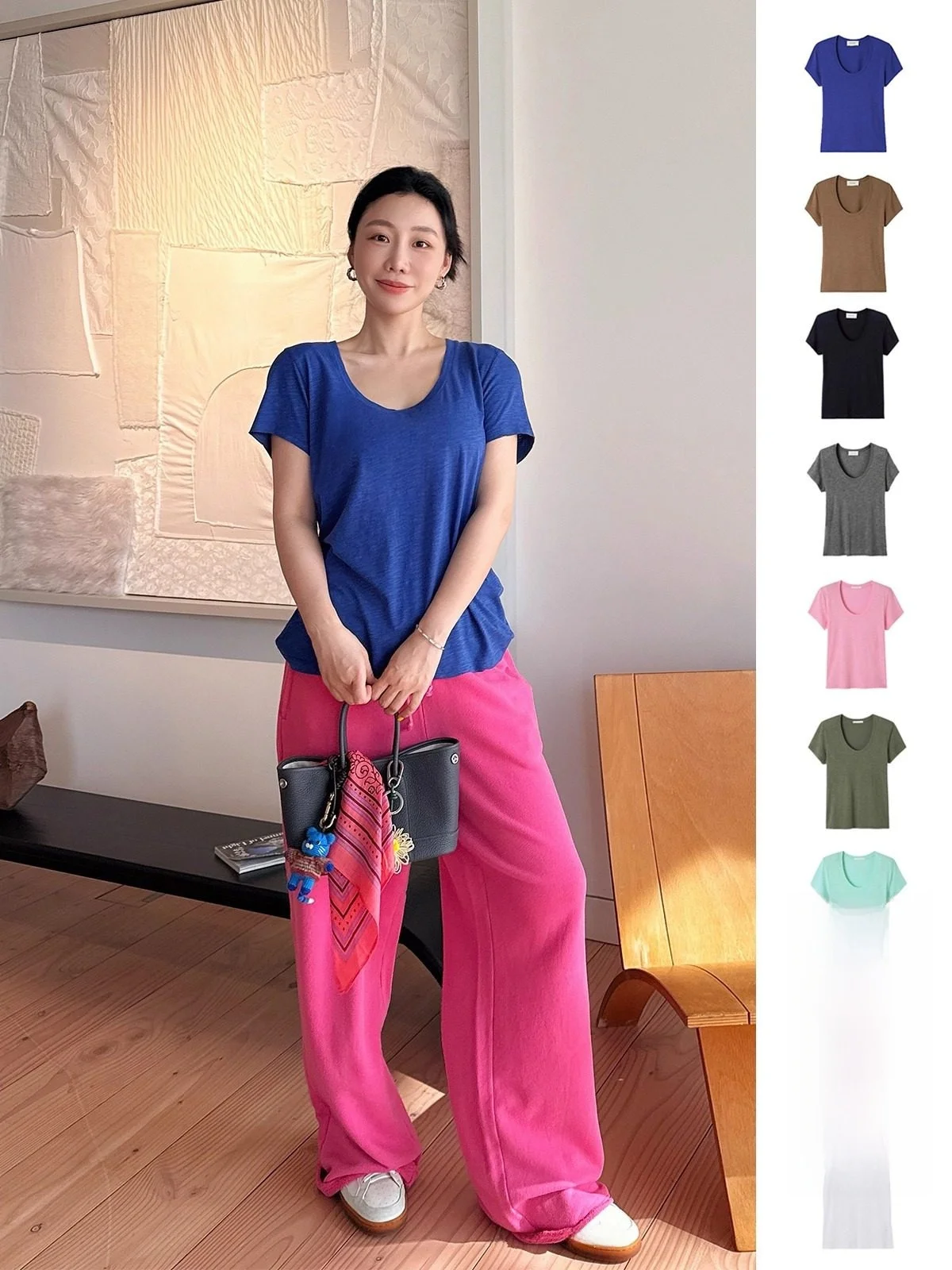 

Американская винтажная футболка с U-образным вырезом и коротким рукавом, ручной работы, для повседневной носки, простая, из смесового хлопка, женский топ