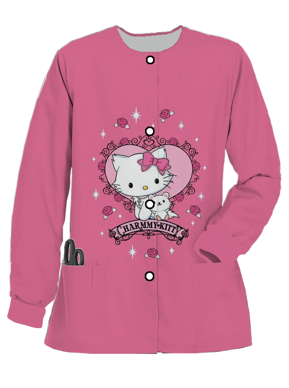 Women's spring and autumn frosted long sleeve nurse uniform Hello Kitty print jacket doctor comfortable simple work uniform