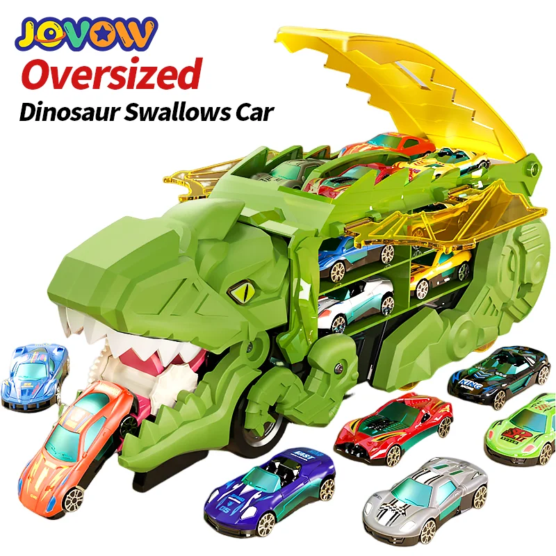 New Folding Dinosaur Transport Track Children's Toy Large Inertial Alloy Cars Carrier Truck Pull Back Vehicle Game Toy For Kids