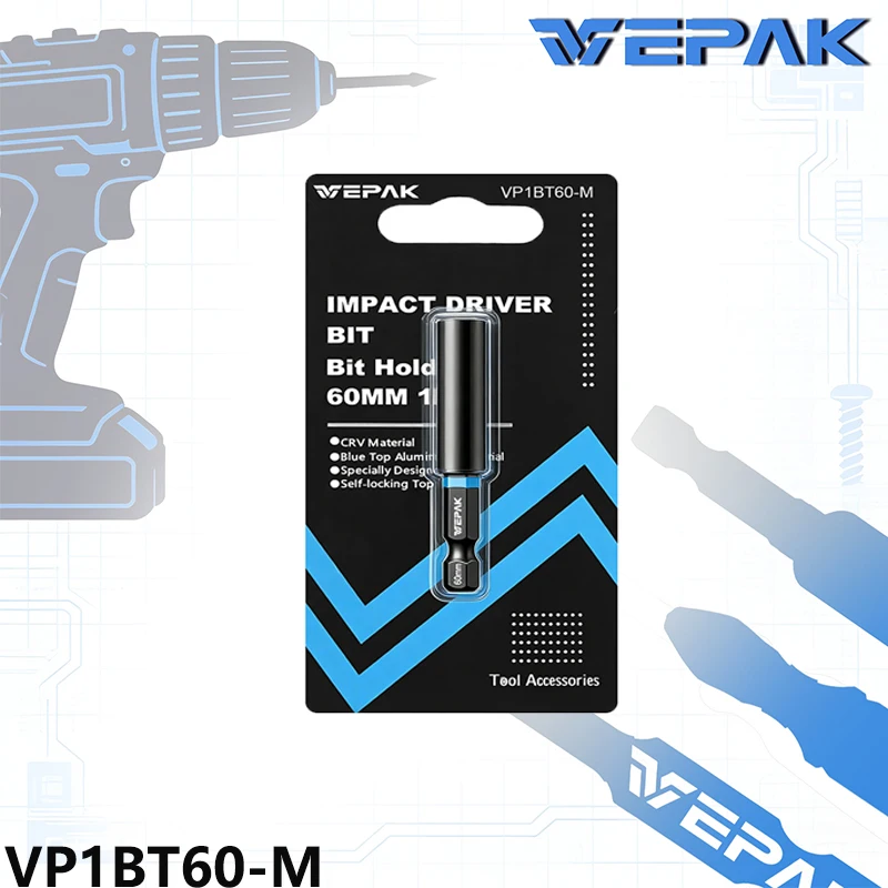 

Держатель бит VEPAK VP1BT60-M с самозажимным механизмом, из материала CRV, антикоррозийный, с тонкой шлифовкой, удлинитель для ударных шуруповертов и электроинструментов
