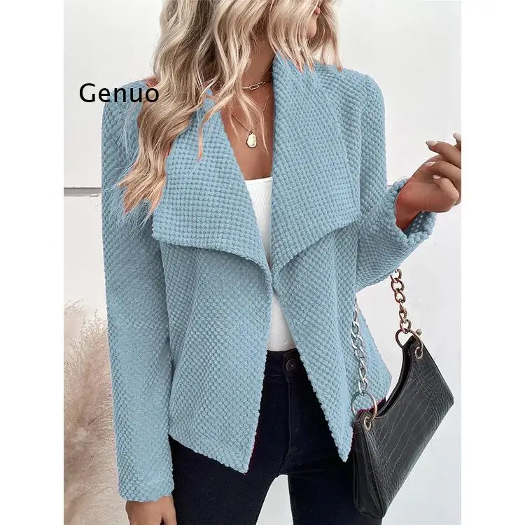 

Women's Clothing 2023 Autumnwinter New Polo Collar Solid Color Long Sleeved Simple Elegant Small Suit Paired with A Short Jacket