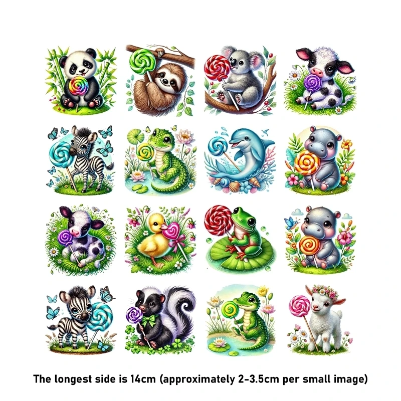 14CM 만화 귀여운 동물 세트 장난감 인형 옷에 대 한 열 전송 스티커에 철 Pinted 비닐 열 빨 티셔츠 데 카