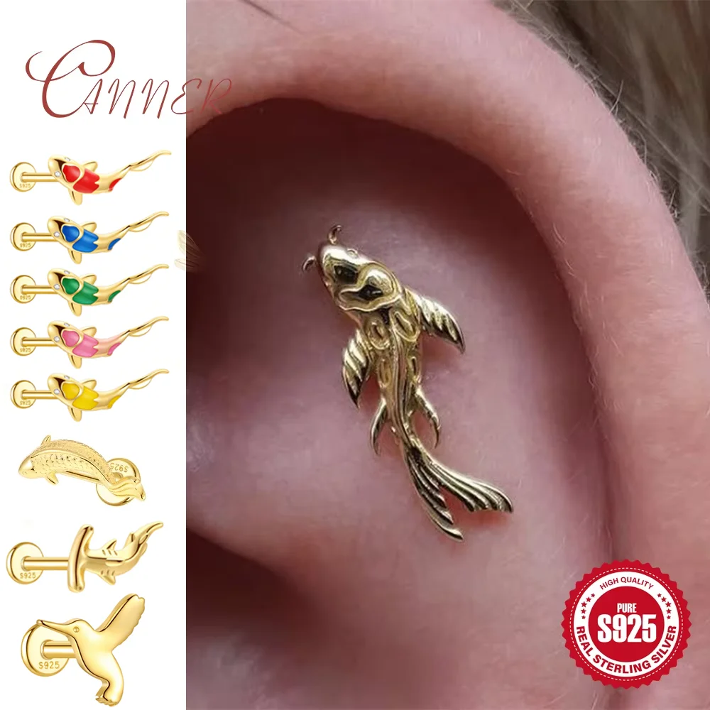 

Canner 925 Sterling Silver Animal Fish Carp/Shark Series Stud Earring For Women Allergy-proof Piercing Cool Summer beach Jewelry