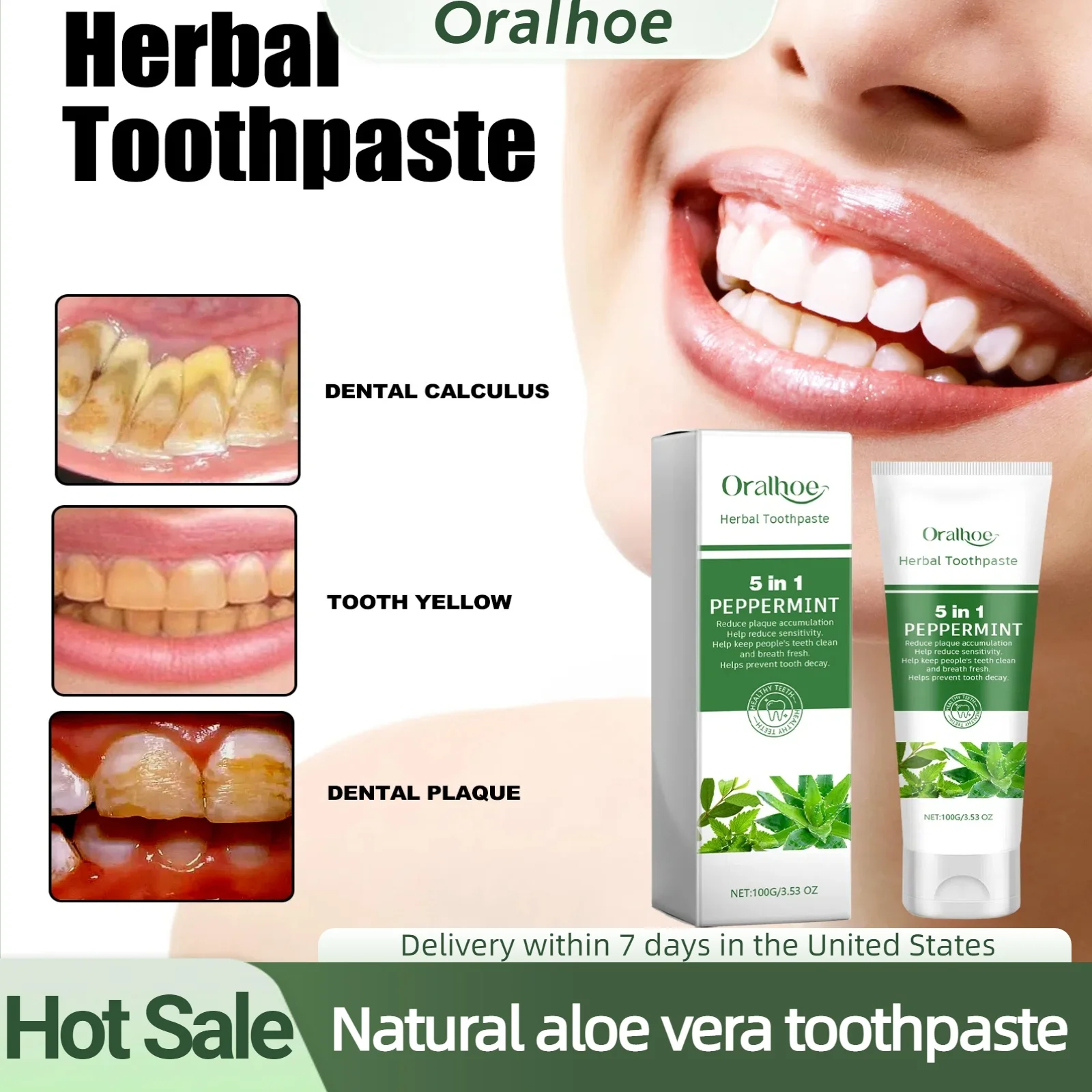 Natural Aloe Vera Toothpaste Effectively Removes Yellow Teeth and Bad Breath, Freshens The Mouth, Dental Care Products