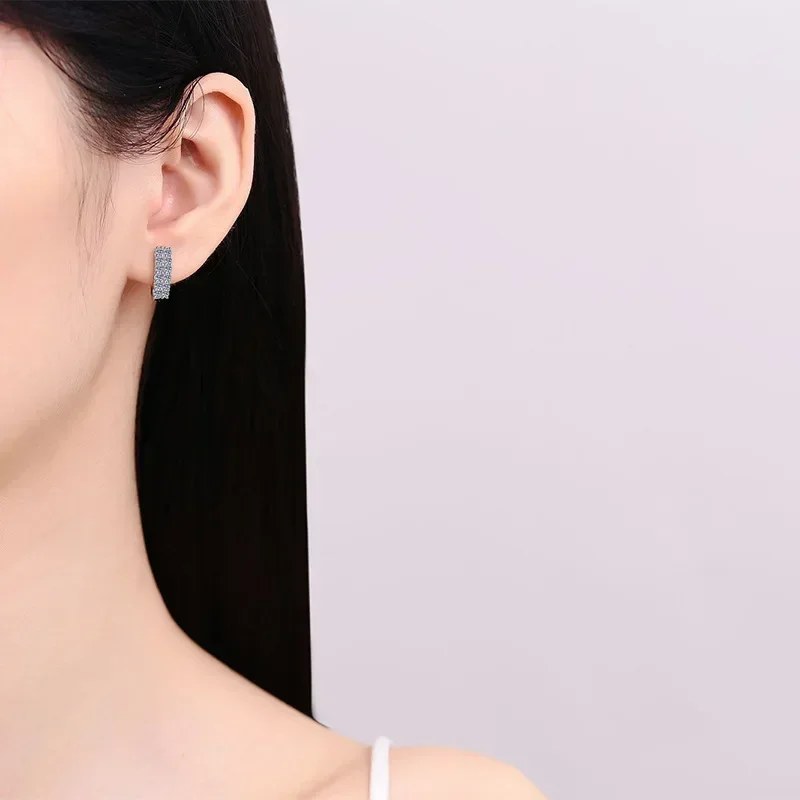 

Classic PT950 Platinum Hoop Earrings 0.72ct Full Moissanite for Women Double Halo Lab Diamond Wedding Band Birthday Gift Wife