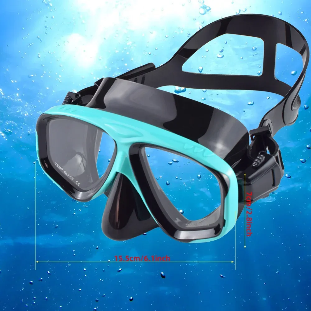 

Snorkel Mask Swimming Goggles Scuba Diving Silicone Skirt Tempered Glass Len Wide View Training With Nose Cover Adjustable Strap